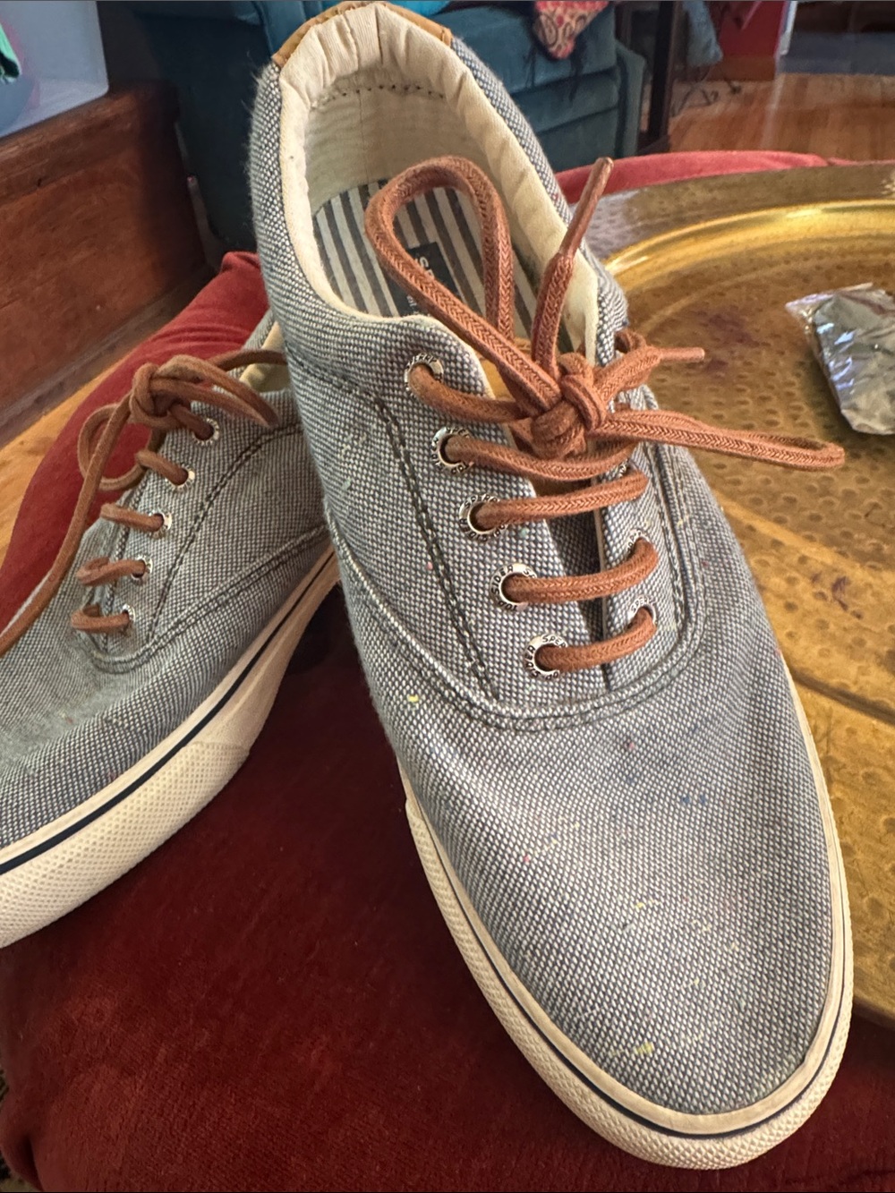 Sperry Gray Canvas Sneakers with Brown Laces